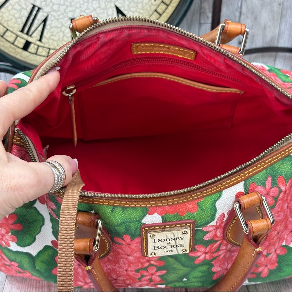 Dooney & Bourke Red Hydrangea Shoulder Satchel w Change Purse - Picture 12 of 16